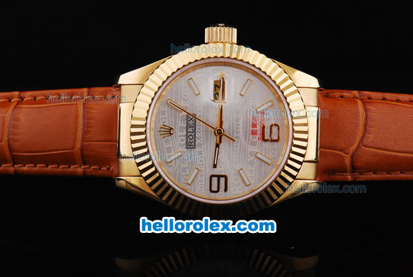 Rolex Datejust Automatic Gold Case with White Dial-Leather Strap - Click Image to Close